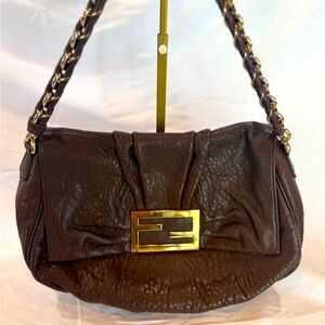 Gorgeous Brown Leather Fendi Mia Baguette Hobo